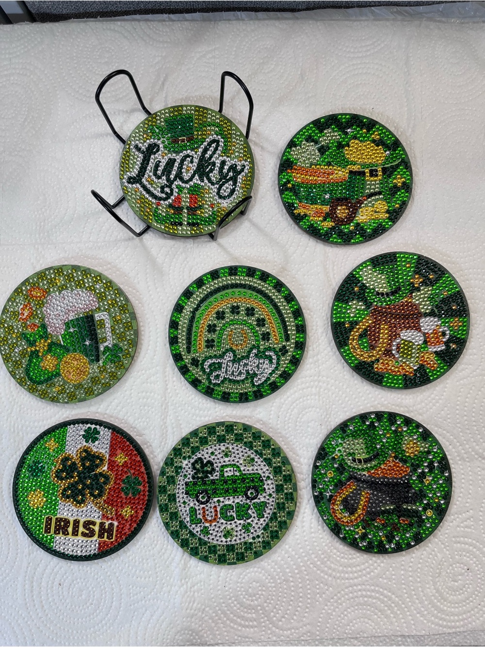 Beaded St. Patrick's Day Coaster Set - Green Lucky Designs (9 pcs)